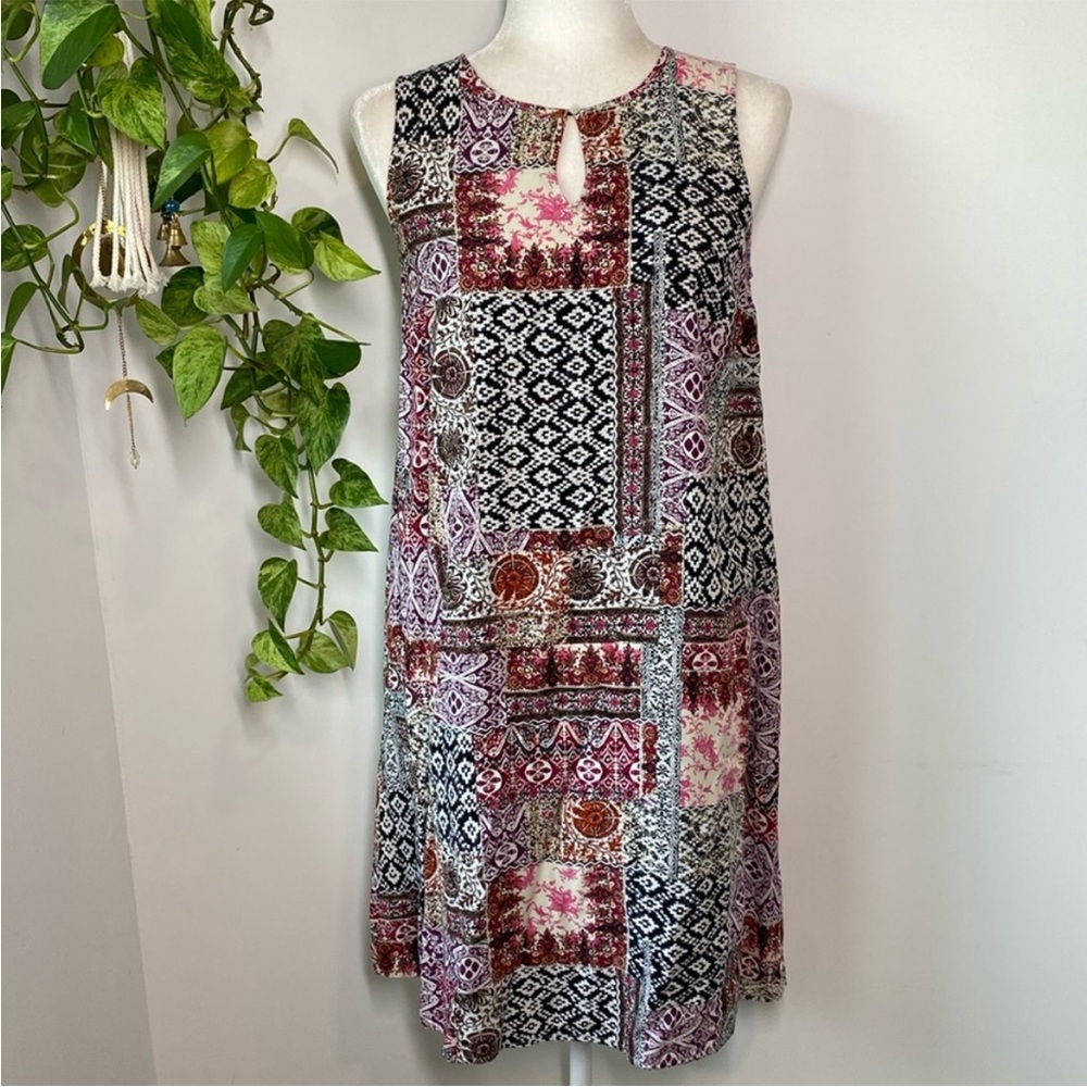 J Jill Rayon Mixed Media Boho Patch Summer Dress Small